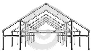 Steel frame wide building project scheme isolated on white