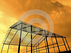 Steel frames structure and sunset