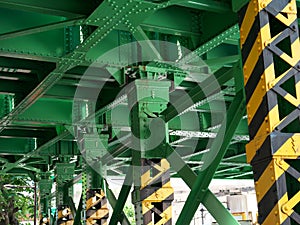 Steel-frames under railway bridge in Tokyo