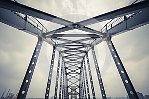 Steel framework bridge closeup