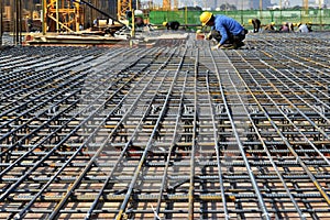 Steel framework in construction site,In the construction of large buildings
