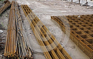 Steel framework in construction site steel mesh concrete slab