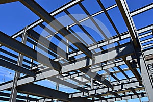 Steel framework of new commercial building.