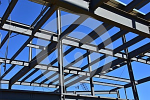 Steel framework of new commercial building.