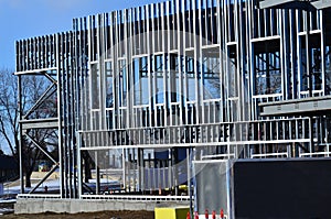 Steel framework of new commercial building.