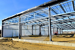 Steel framework of new commercial building.