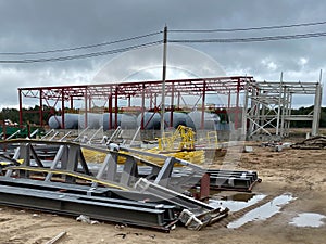 Steel framework of new commercial building under construction