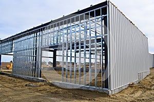 Steel framing and siding in use for new commercial building.