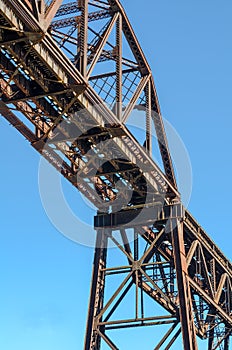 Steel Girder Railroad Bridge with Blue Sky.