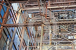 Steel girders in an industrial mine