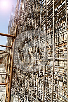 Steel grid on the construction site