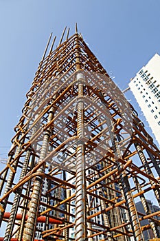 Steel grid on the construction site