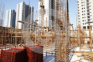 Steel grid on the construction site