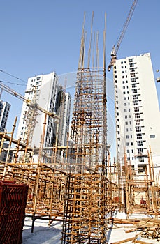 Steel grid on the construction site