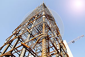 Steel grid on the construction site