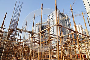 Steel grid on the construction site