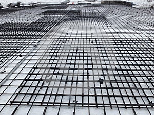 Steel grid of residential building footing reinforcement