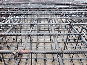 Steel grid of residential building footing reinforcement