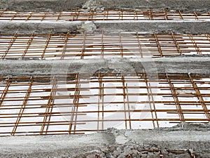 Steel grids and concrete used to reinforce the floor structure