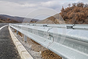 Steel guard rail barrier on the motorway