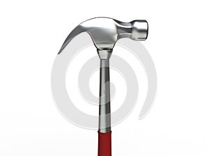 Steel hammer with red rubber handle - hammer head closeup