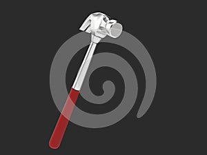 Steel hammer with red rubber handle - isolated on dark background