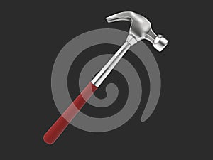 Steel hammer with red rubber handle - side view - isolated on dark background
