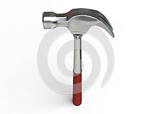 Steel hammer with red rubber handle - top view - isolated on white background