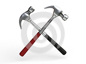 Steel hammers with red and black rubber handles - isolated on white background