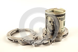 Steel handcuffs on a white background