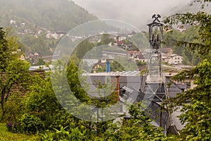 Steel headframe of former mercury mine in Idrija, Sloven