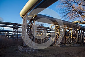 Steel heat pipelines outgoing from the boiler plant for heating the city