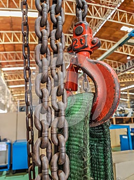 Steel hook and chain of crane