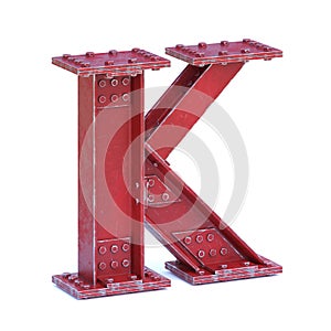Steel I beam font 3d rendering letter K