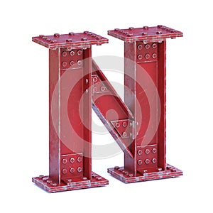 Steel I beam font 3d rendering letter N