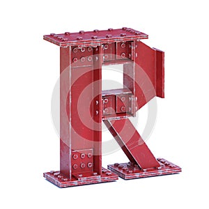 Steel I beam font 3d rendering letter R