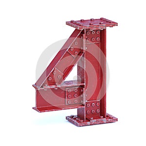 Steel I beam font 3d rendering number 4