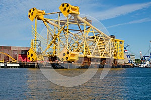 Steel jacket ready to be shipped in port of Rotterdam