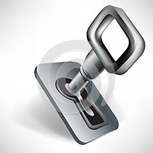 Steel key in keyhole