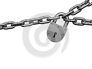 Steel lock hinging on chains