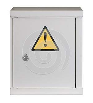 Steel locker hazard warning sign