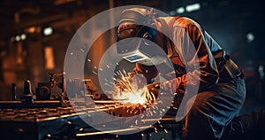 Steel manufacturing safety metal factory working welder men industrial welding spark