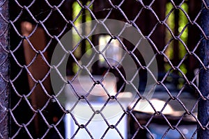 Steel mesh chain link. Rusty metal background