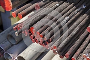 Steel metal bars on pile