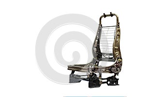 Steel metal frame structure car seat for passenger or driver of automobile vehicle isolated on white background with clipping path