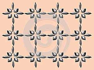 Steel metal gray and black elements flowers in light pink  background.