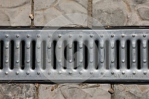 Steel metal grey galvanized zinced drainage grate of drainage c photo