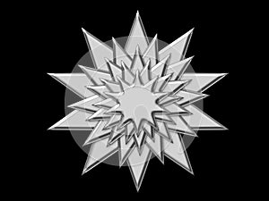 The steel metal grey star with elements from isolation black background.