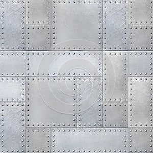 Steel metal plates background with rivets photo