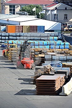 Steel metal sheet and roll in port